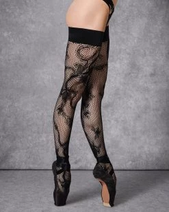 BLUEBELLA Snake Fishnet Leg/Plain Top Hold Ups Black