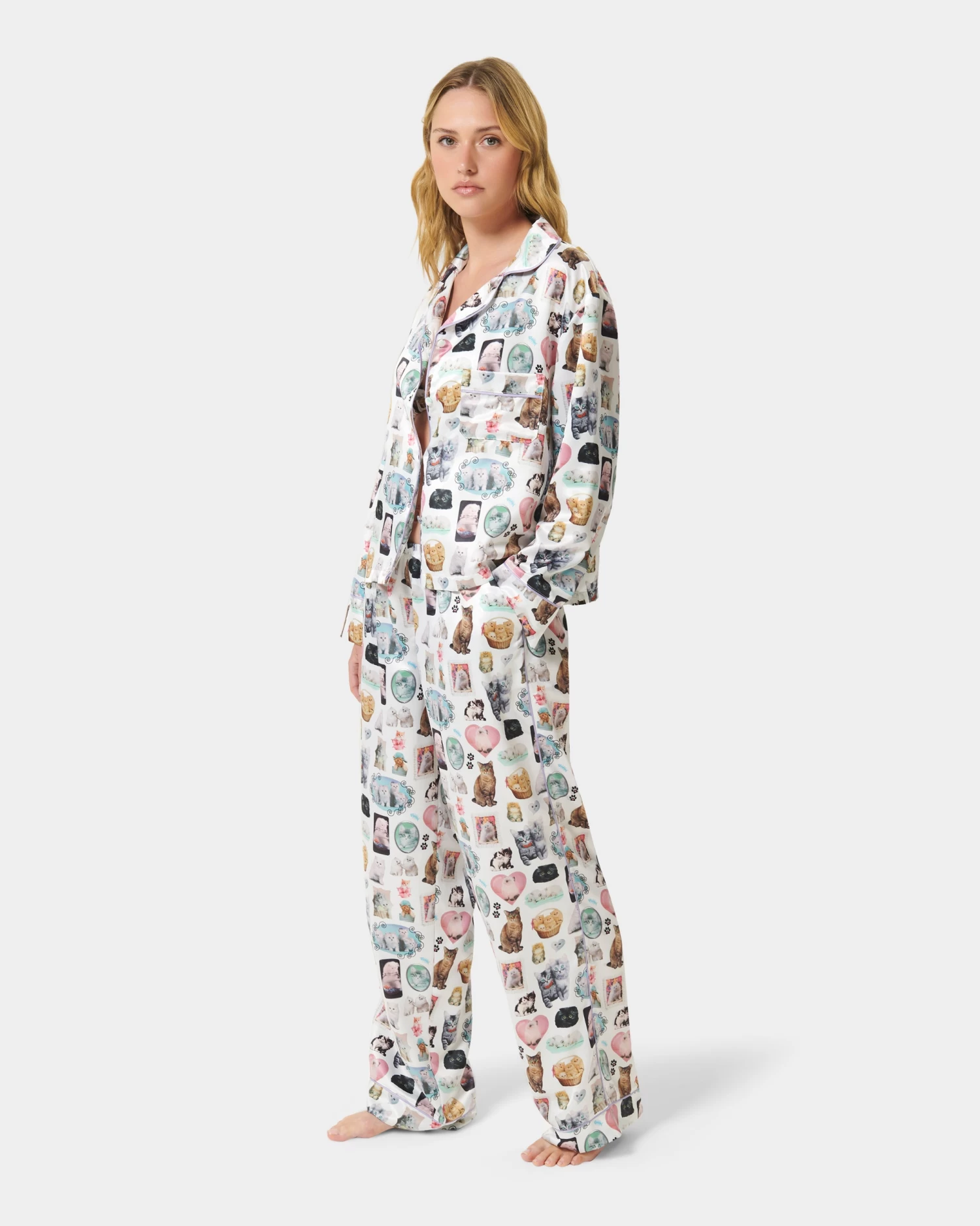 BLUEBELLA BB X Ashley Williams Kitten Print Luxury Satin Shirt - Image 2