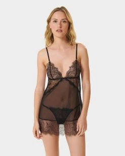BLUEBELLA Peony Short Chemise And Thong Set Black